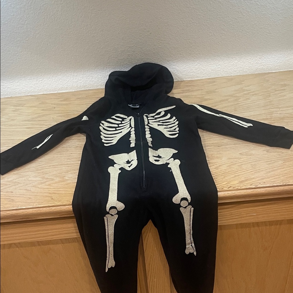 Black Skeleton Print Kids Footie Pajamas